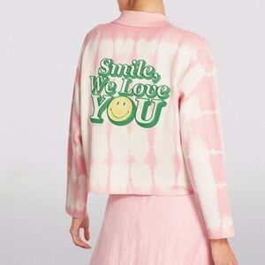 Sandro Emmery Tie Dye Pink White We Love You Sweater Cardigan Size 3